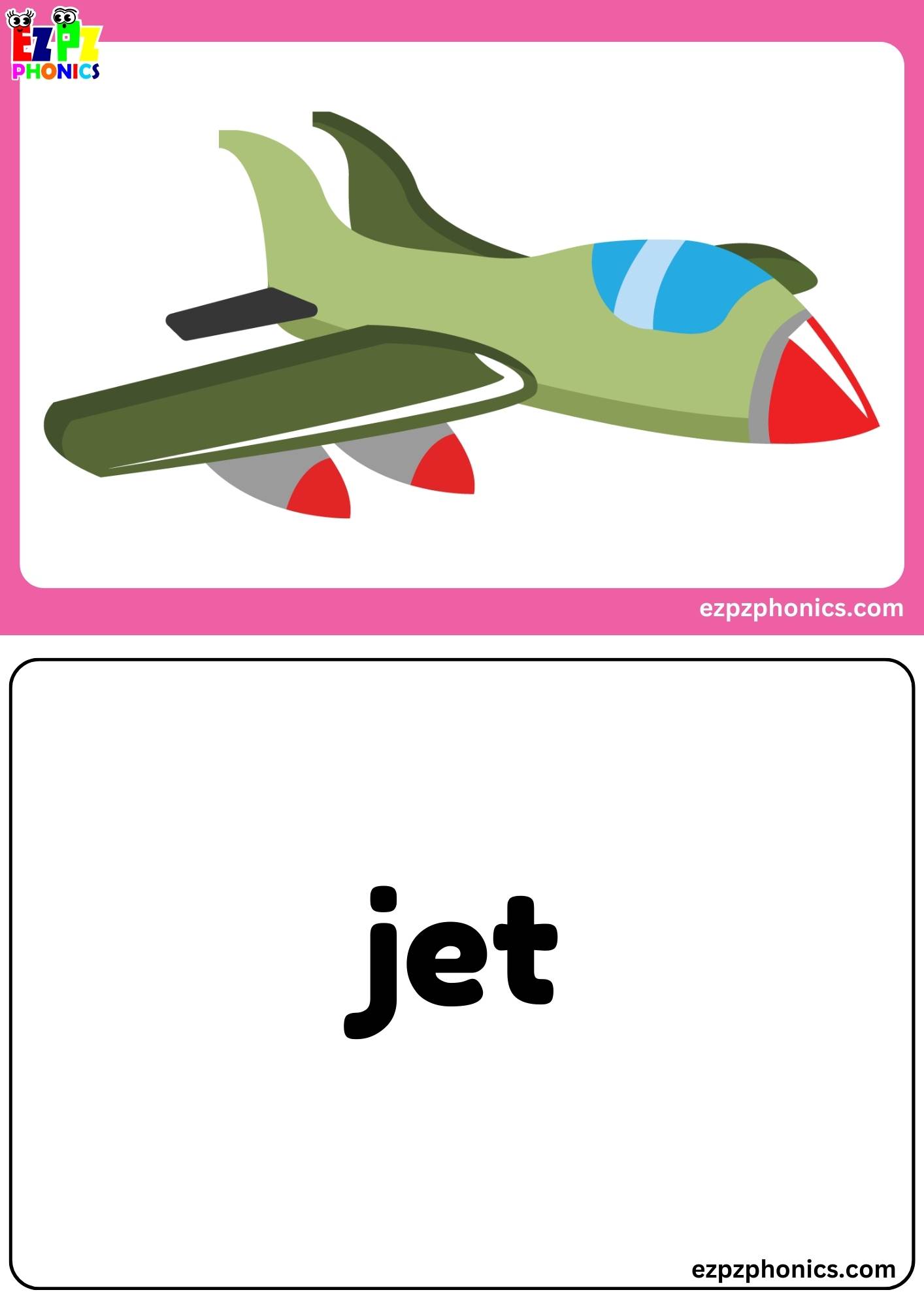 Letter J Free Kindergarten Phonics Alphabet Letter Sounds Flashcards. Words on the Back